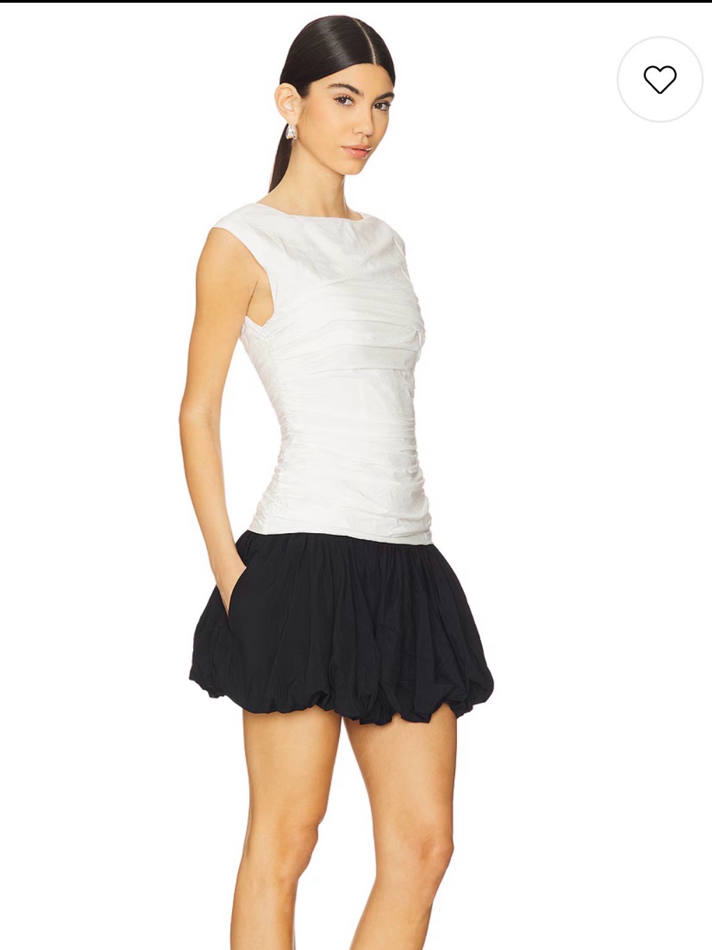 Nicholas White Ruched Bodice Black Bubble Hem Dress